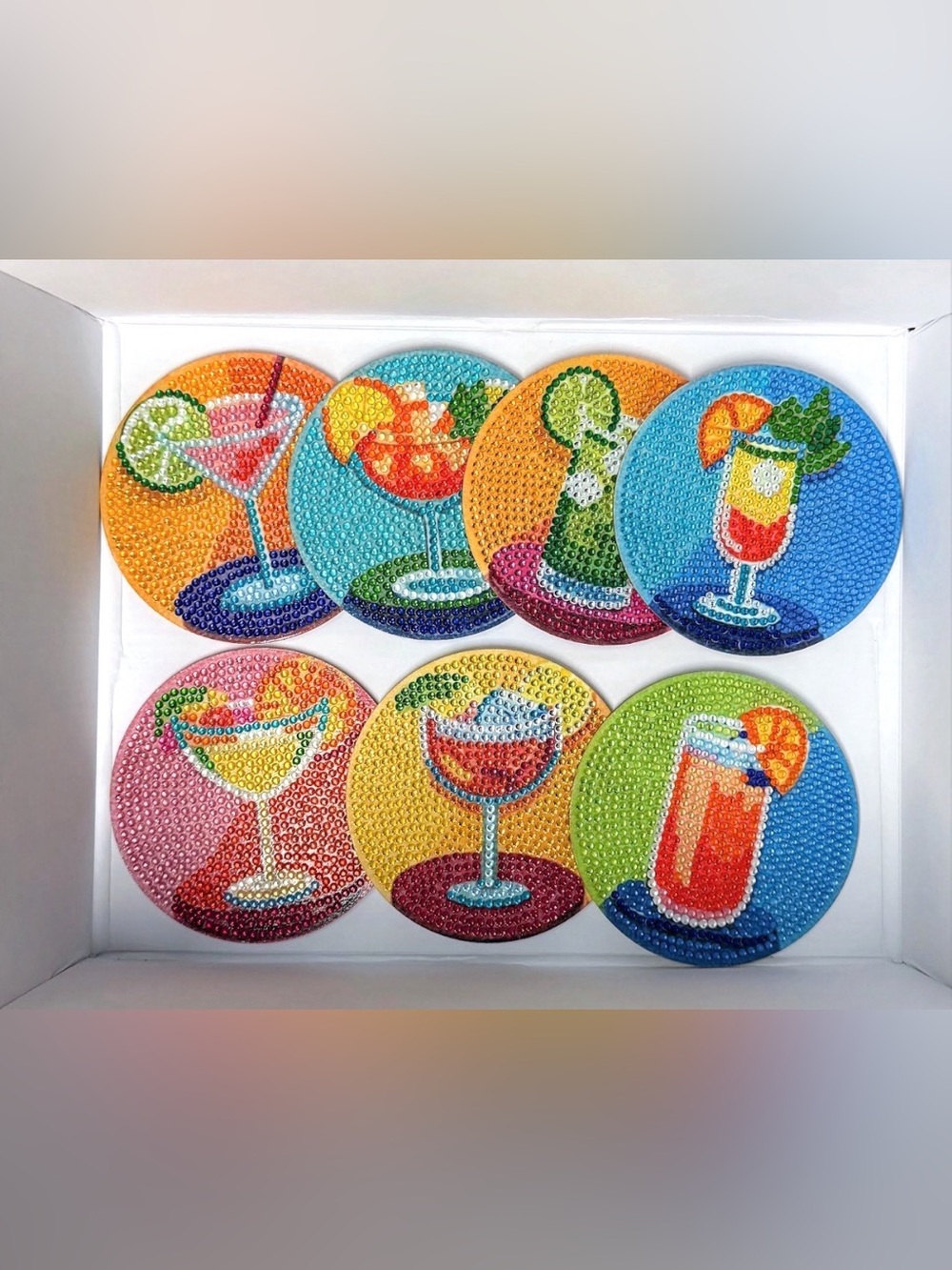 Cocktail Diamond Art Coaster Set – Completed and Sealed-  Set of 7